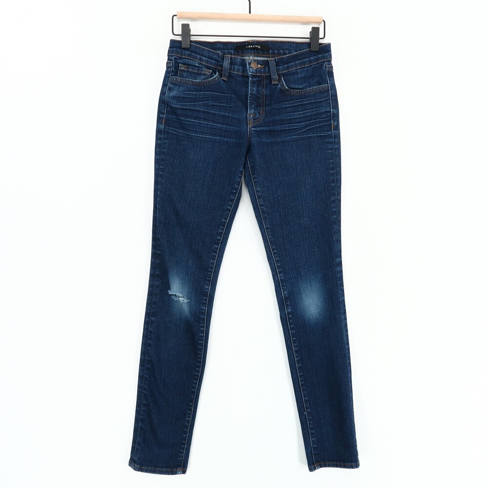 J Brand Daphne Jeans Womens 25 Blue Skinny Leg Mid Rise Distressed Dark Wash